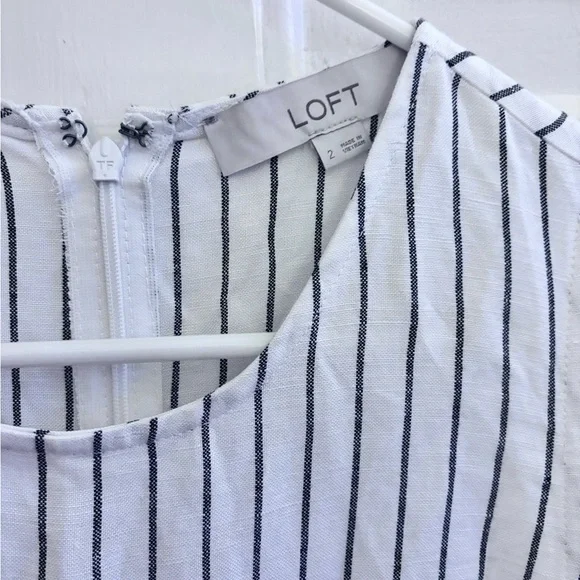 LOFT White Sleeveless Pinstripe Belted Jumpsuit - Picture 5 of 9